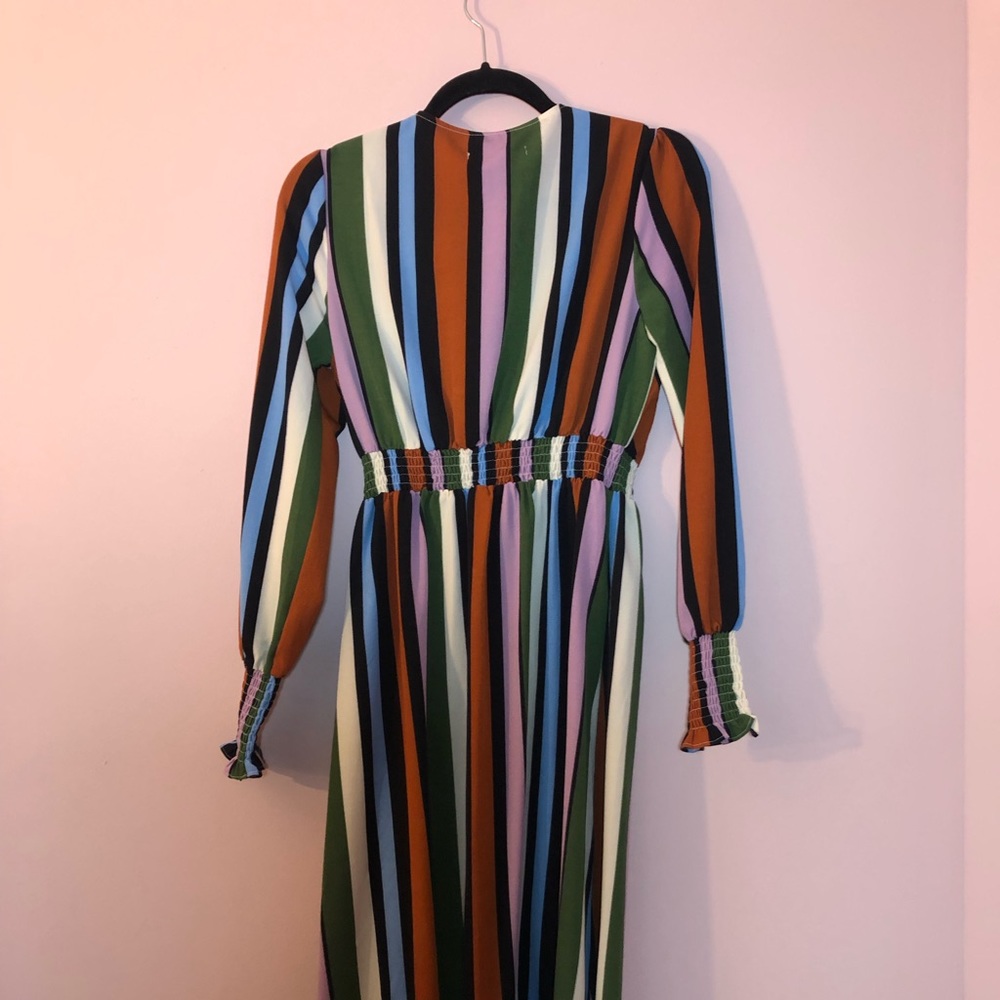 Rust Orange Multi Striped Button-Up Midi Dress - image 6